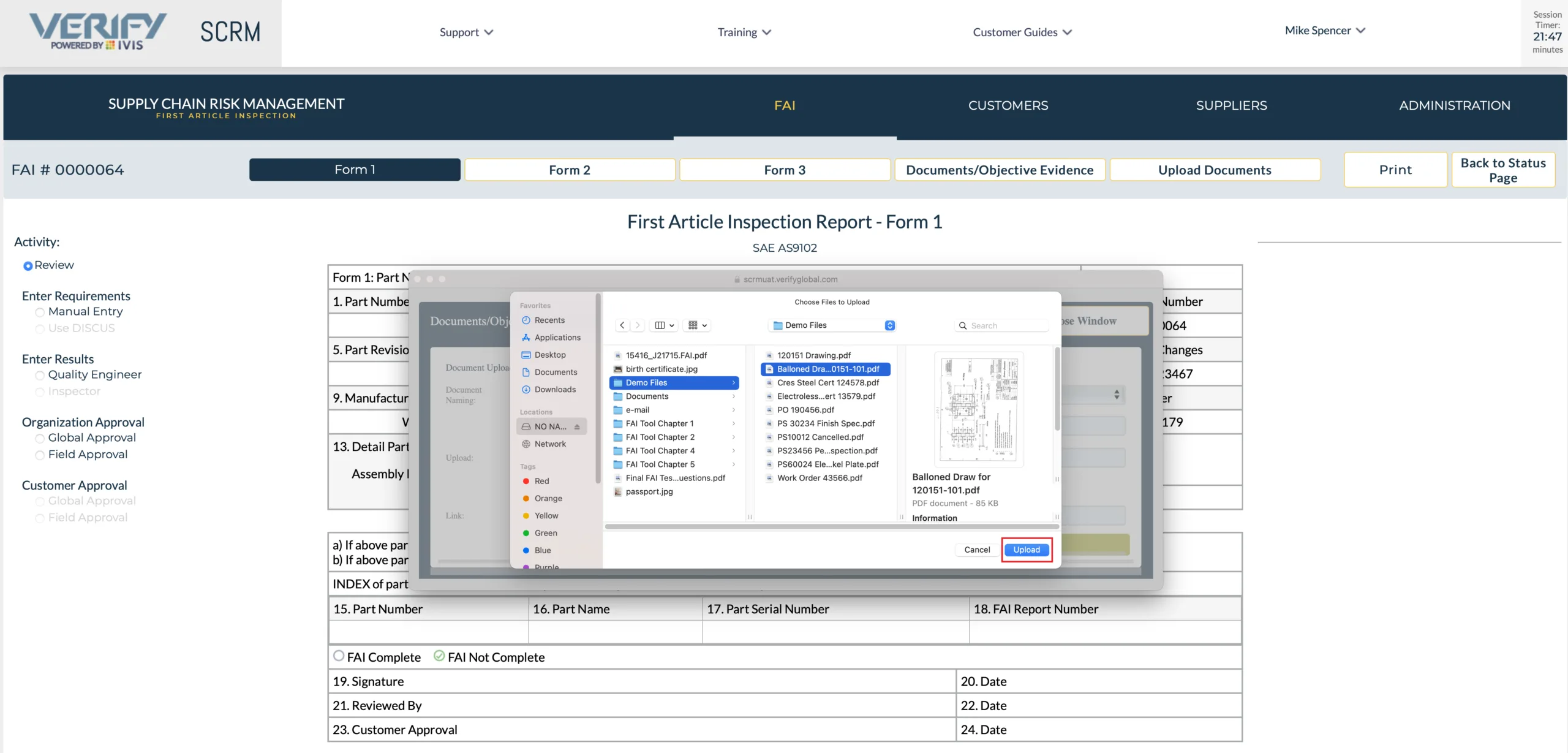 Attaching Documents and Objective Evidence to a First Article Inspection Report (FAIR)