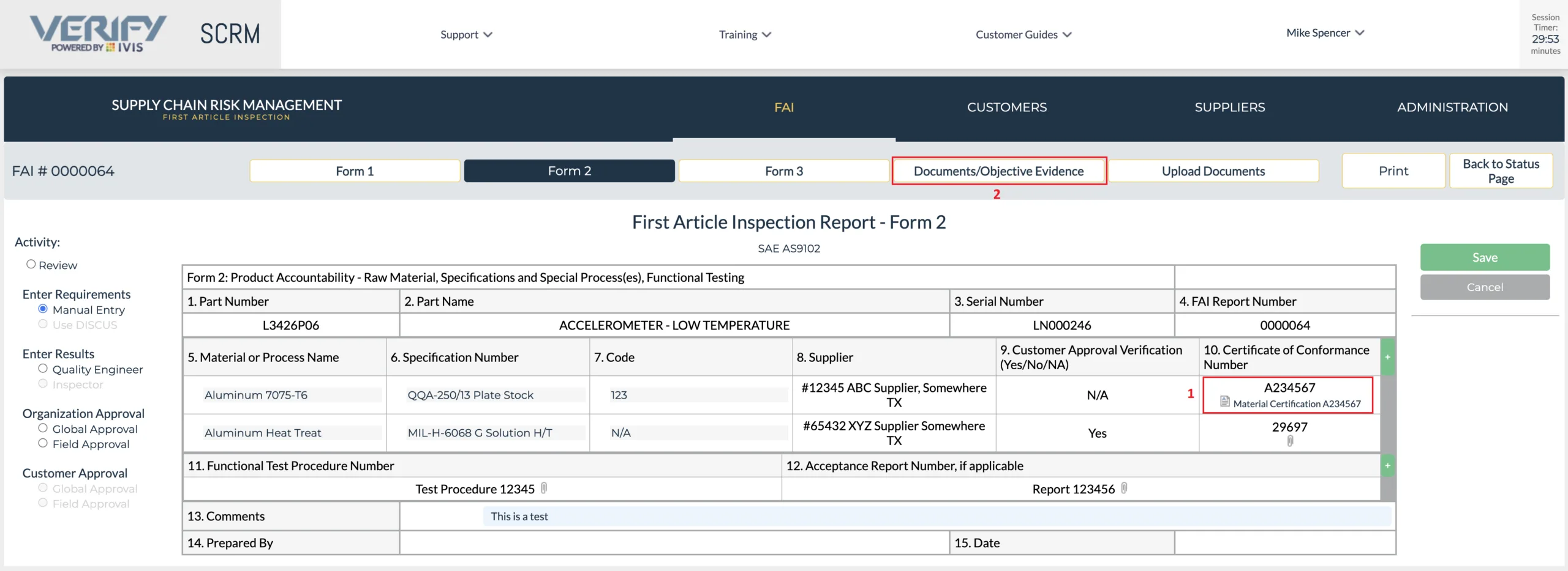 Attaching Documents and Objective Evidence to a First Article Inspection Report (FAIR)